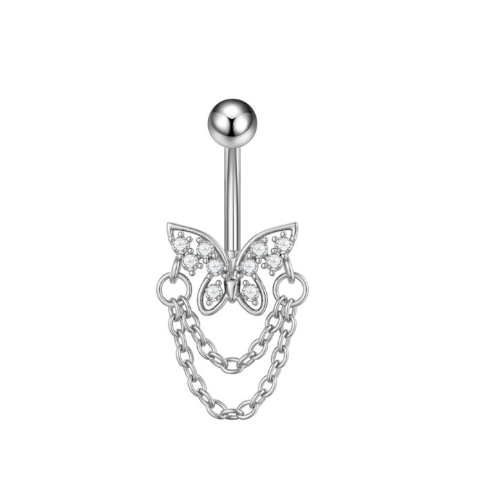 European and American Cross-Border New Stainless Steel Zircon Belly Button Ring Butterfly Chain Horse Eye Five-Leaf Flower Belly Button Stud Belly Button Ring