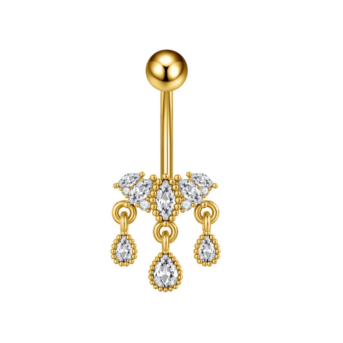 European and American Cross-Border New Stainless Steel Zircon Belly Button Ring Fashionable Personality Oil Drop Micro-Inlaid Belly Button Ring Belly Button Stud