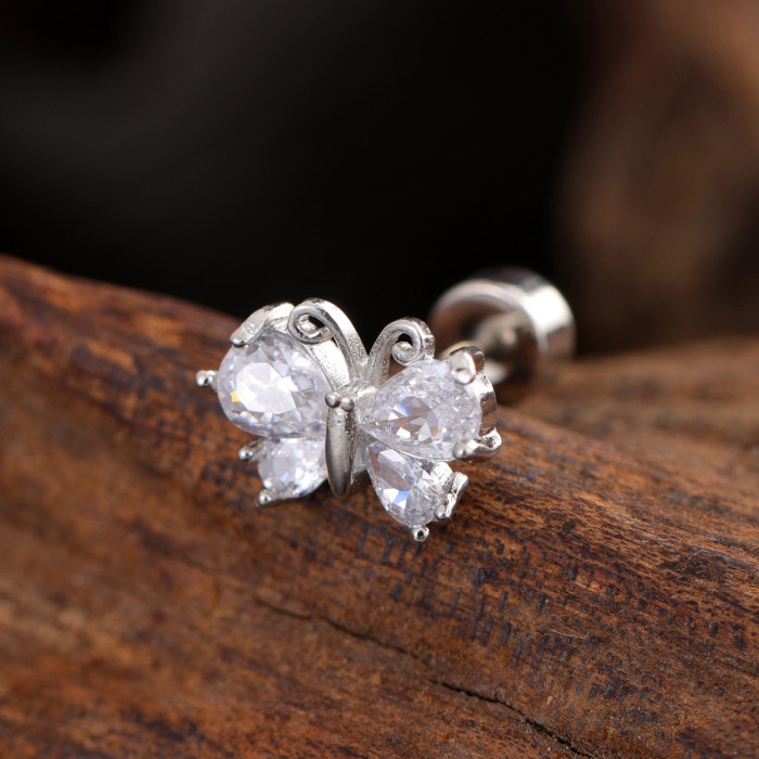 Stainless Steel Rod Copper Micro Inlaid Zircon Ear Bone Studs Exquisite Simple Cross-Border Ear Studs Piercing Jewelry 0.8*6*4mm