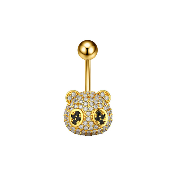 Cross-Border Stainless Steel Belly Button Ring Zircon Micro-Inlaid Little Panda Round Small Water Drop Personality Belly Button Piercing Jewelry
