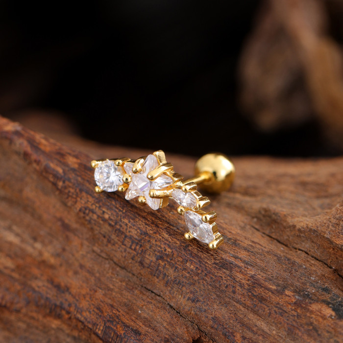 Stainless Steel Rod Copper Micro Inlaid Zircon Ear Bone Studs Exquisite Simple Cross-Border Ear Studs Piercing Jewelry 0.8*6*4mm