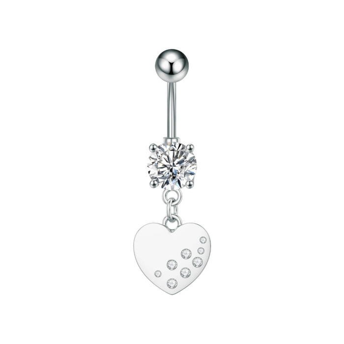 Cross-Border New Heart-Shaped Series Navel Ring Stainless Steel Micro-Inlaid Zircon Navel Stud Piercing Jewelry Online Wholesale