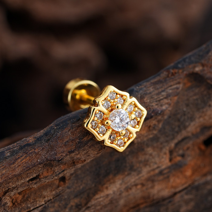 Cross-Border Minimalist Niche Micro Inlaid Zircon Ear Bone Studs Exquisite Real Gold Plated Ear Studs Piercing Jewelry 0.8*6*4mm