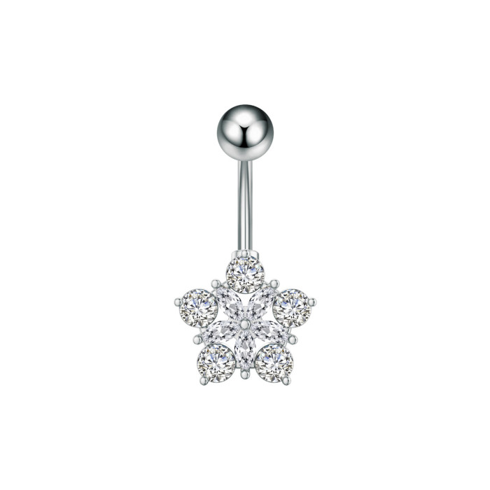 Cross-Border Stainless Steel Belly Button Ring Zircon Micro-Inlaid Little Panda Round Small Water Drop Personality Belly Button Piercing Jewelry