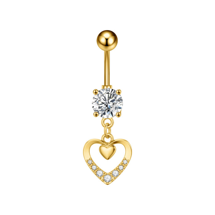 European and American Cross-Border New Stainless Steel Zircon Belly Button Ring Heart Series Micro-Inlaid Belly Button Piercing Jewelry Wholesale