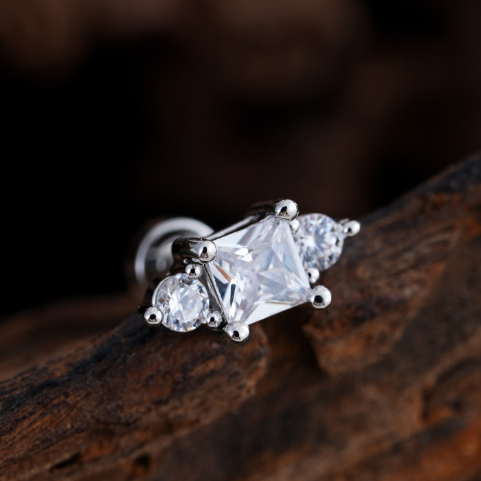 Minimalist Personality Stainless Steel Zircon Ear Bone Studs Exquisite Small Micro Inlaid Real Gold Electroplated Ear Studs 0.8*6*4mm