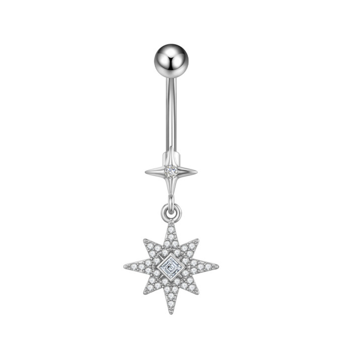 European and American Cross-Border New Stainless Steel Zircon Belly Button Ring Butterfly Chain Horse Eye Five-Leaf Flower Belly Button Stud Belly Button Ring