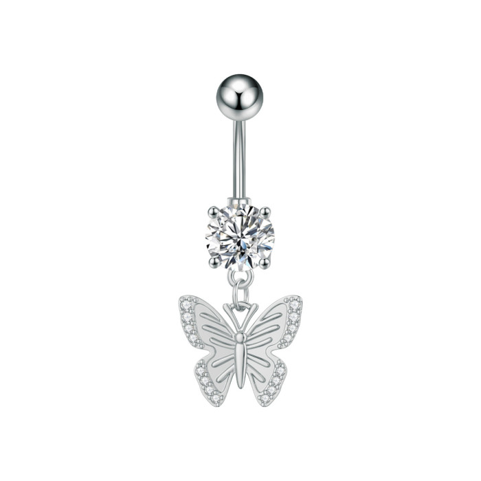 Cross-Border New Stainless Steel Belly Button Ring Cat Dragonfly Swan Geometric Rhombus Zircon Micro-Inlaid Belly Button Piercing