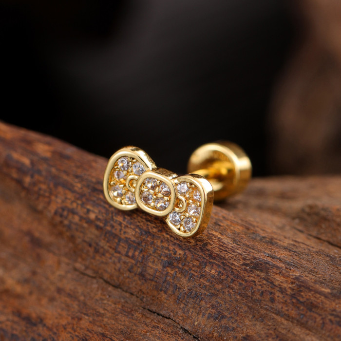 Stainless Steel Rod Copper Micro Inlaid Zircon Ear Bone Studs Exquisite Simple Cross-Border Ear Studs Piercing Jewelry 0.8*6*4mm