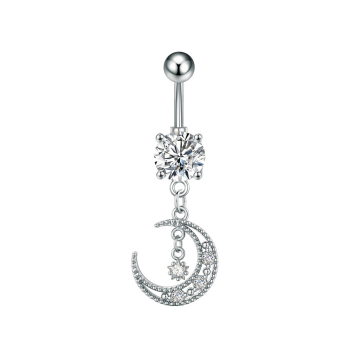 E-commerce New Cherry Pearl Moon One Arrow Through Heart Zircon Belly Button Ring Stainless Steel Zircon Belly Button...