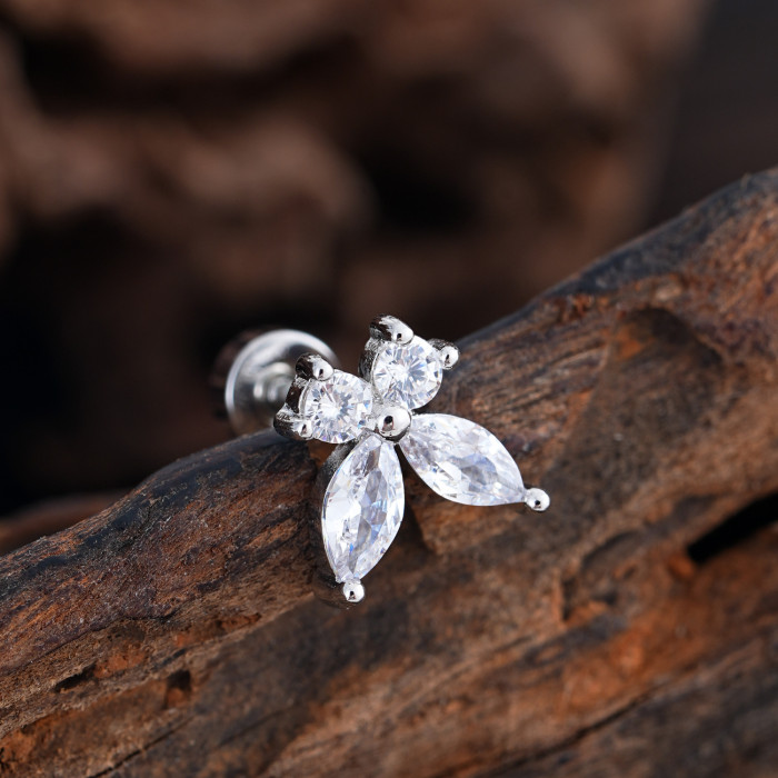 Cross-Border Minimalist Niche Micro Inlaid Zircon Ear Bone Studs Exquisite Real Gold Plated Ear Studs Piercing Jewelry 0.8*6*4mm