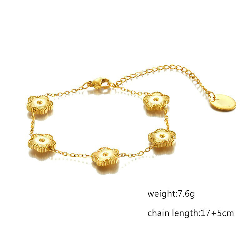 Non-Fading Titanium Steel Gold Five-Leaf Clover Mother-of-Pearl Bracelet for Women European and American Style Fashion Simple Light Luxury Five-Leaf Clover Forest Style