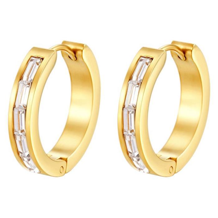 Inlaid Square Stone Earrings Style Women's Earrings Fashionable Personality Versatile 18K Gold Stone-Inlaid Ear J...