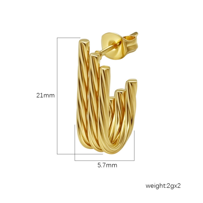 Cross-Border Hot-Selling Fashion Earrings High-End Twisted Braided Pattern Earrings 18k Gold Stainless Steel Women's Jewelry