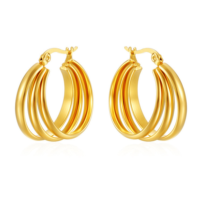 Direct Supply Multi-Layer Stainless Steel Earrings for Women Trendy Versatile Spliced Stud Earrings Niche Design Sens...