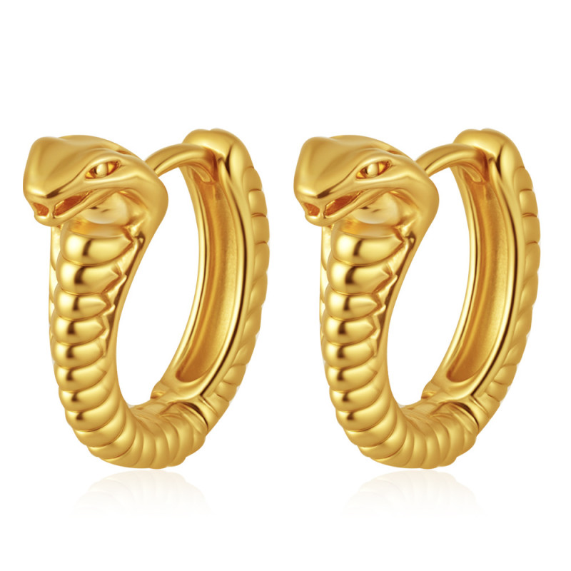 Cross-Border New Luxury High-End Personality Exaggerated C-Shaped 18k Earrings Snake Texture Stainless Steel Earrings for Women