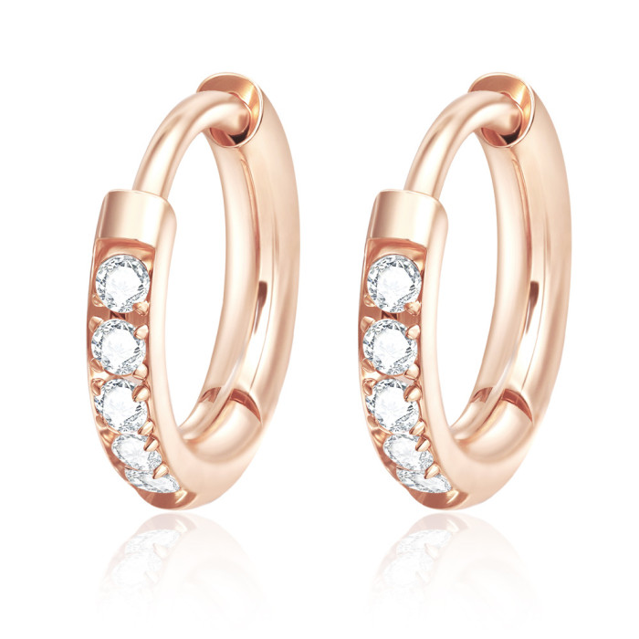 Stainless Steel Inlaid Zircon Earrings Unisex Small Exquisite Hoop Classic Circle Earrings