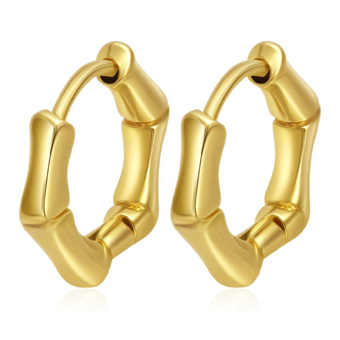 Light Luxury Geometric Bamboo Earrings for Women Stainless Steel Ear Clips Simple Niche Fashion Earrings Wholesale in...
