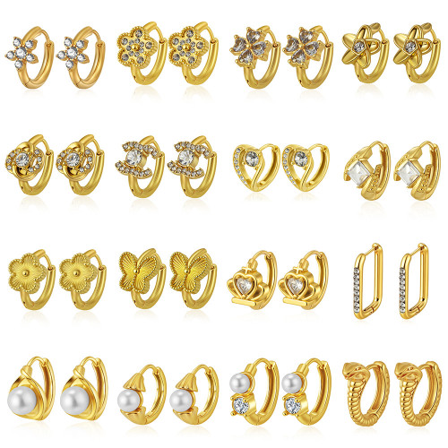 Cross-Border Direct Supply Stainless Steel Diamond-Studded Earrings Light Luxury Style High-End Geometric Earrings Women Trendy Versatile 18K Hoop Earrings