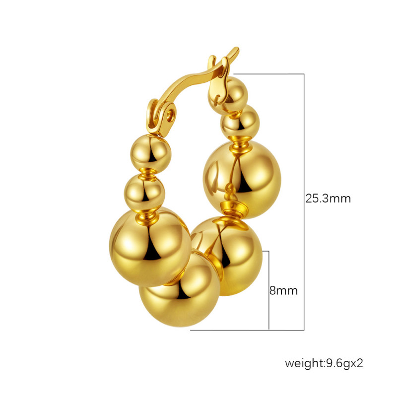 Cross-Border Direct Supply Geometric Stainless Steel Small Steel Bead Earrings Women's Simple Trendy Round Gold-Plated Ear Jewelry Wholesale