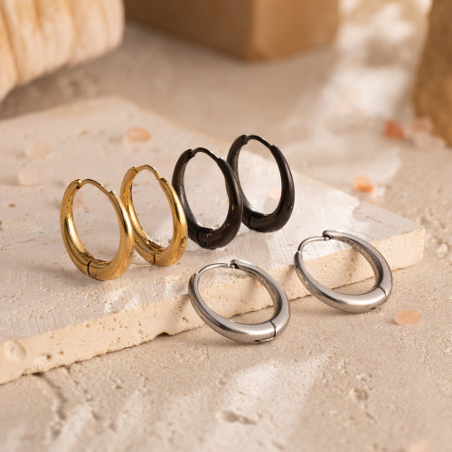 Cross-Border Direct Supply Round Stainless Steel Earrings for Women Versatile Simple 18K Plated Earrings Geometric Trendy Ear Jewelry Wholesale