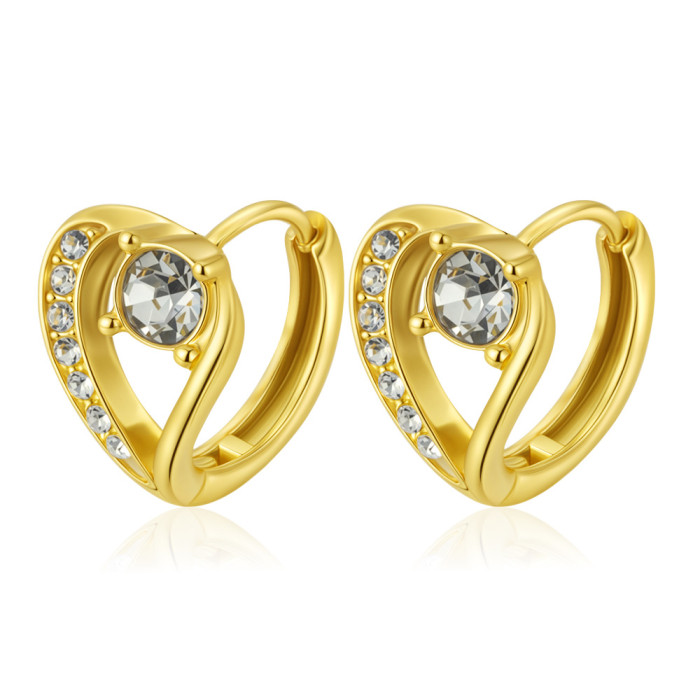 Inlaid Zircon Earrings Stainless Steel Women's New Flower Heart Earrings Elegant High-End Feel Earrings