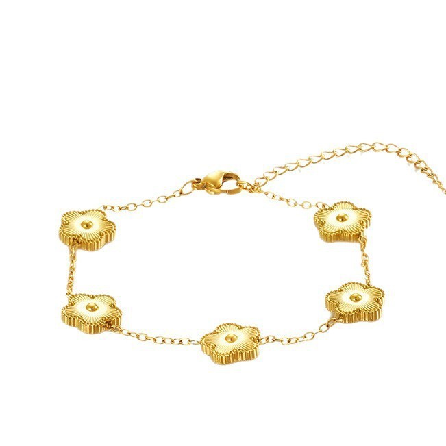 Non-Fading Titanium Steel Gold Five-Leaf Clover Mother-of-Pearl Bracelet for Women Style Fashion Simple Light Luxury...