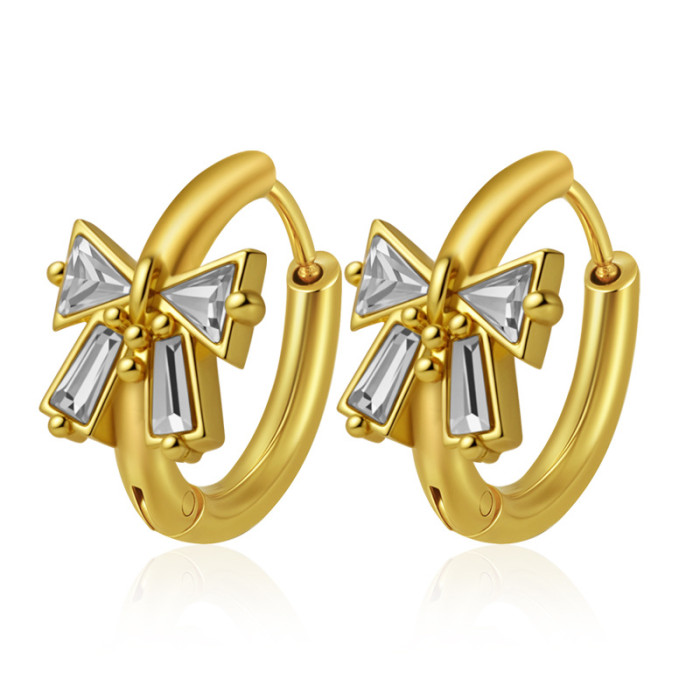 Simple and Stylish Zircon Butterfly Stainless Steel Earrings for Women Trendy 18K Plated Hoop Versatile Ear Jewelry