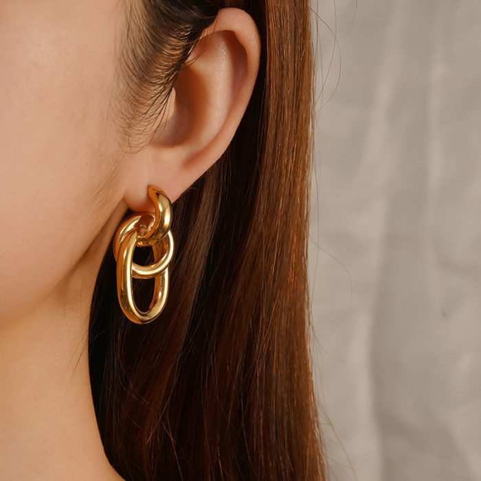 Direct Supply Stainless Steel Wrapped Earrings Women's Vintage Plated 18K Multi-Layer Stud Earrings High-End Feel Ear...