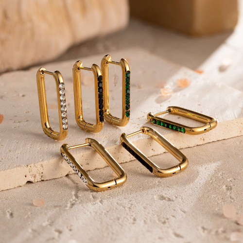 European and American Light Luxury Style Diamond-Encrusted Geometric Stainless Steel Earrings for Women Fashionable Versatile Ear Jewelry Simple Elegant Design Sense Hoop Earrings