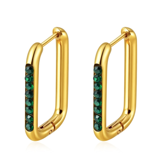 Light Luxury Style Stone-Encrusted Geometric Stainless Steel Earrings for Women Fashionable Versatile Ear Jewelry S...