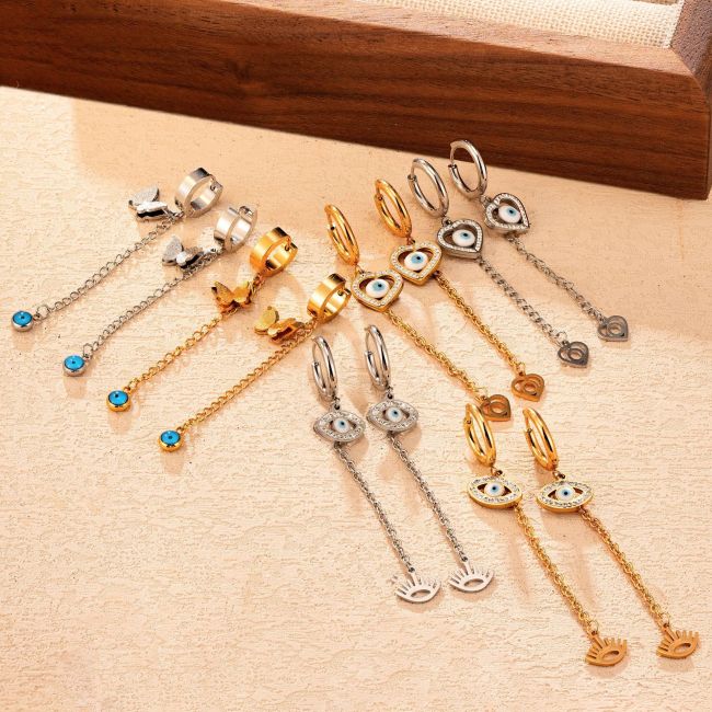 Direct Supply Tassel Stainless Steel Earrings for Women with Chain Link Eye Pendant Hoop Earrings Versatile 18K Earri...