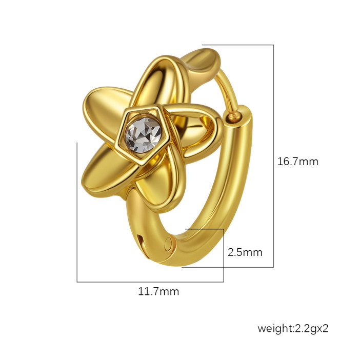 Inlaid Zircon Earrings Stainless Steel Women's New Flower Heart Earrings Elegant High-End Feel Earrings