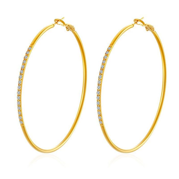 Fashion Elegant Fully Stone-Set Hoop Stainless Steel Earrings Women's Exaggerated Face Slimming Ear Jewelry Large Hoop Wholesale