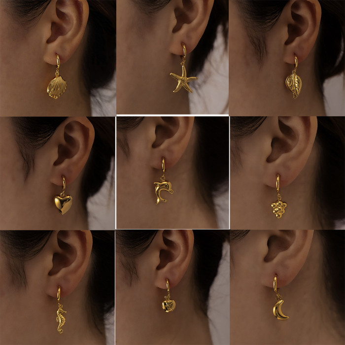Qiaojin Jewelry Stainless Steel Electroplated 18K Shell-Shaped Fashion Light Luxury Ear Clips Earrings Simple Ear Acc...