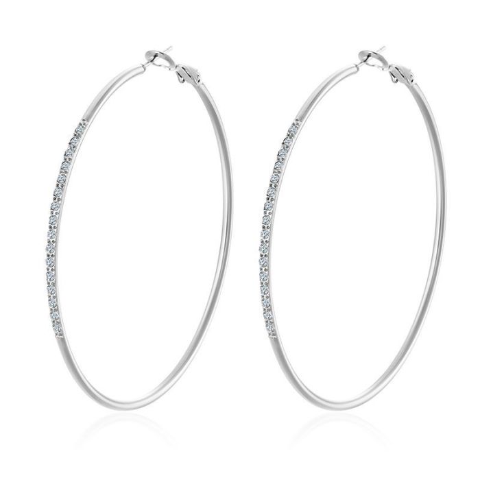 Fashion Elegant Fully Stone-Set Hoop Stainless Steel Earrings Women's Exaggerated Face Slimming Ear Jewelry Large Hoop Wholesale