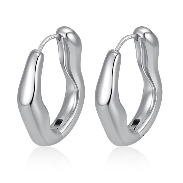 Cross-Border E-commerce Stainless Steel Earrings Vintage Hong Kong Style Simple Irregular Elegant Commuting Versatile Temperament Women's Ear Clips