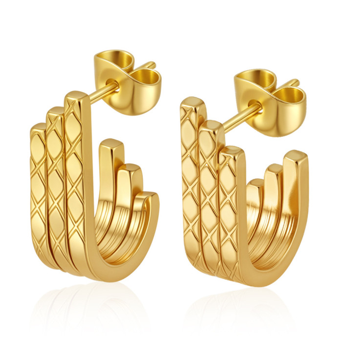 Direct Supply Stainless Steel Geometric U-Shaped Multi-Layer Earrings for Women with a Sense of Design and Personalit...