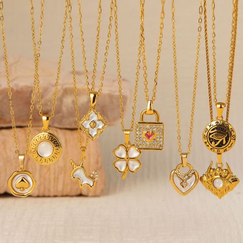 Cross-Border Direct Supply Stainless Steel Necklace European and American Fashion Retro Geometric Necklace for Women Simple and Elegant Collarbone Chain Jewelry