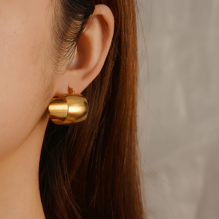 Round Stainless Steel Earrings Geometric French Retro 18K Gold Plated Hoop Earrings Women's High-End Earrings Wholesale