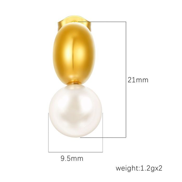 Direct Supply Stainless Steel Oval Pearl Inlaid Earrings for Women Trendy 18K Plated Earrings Wholesale
