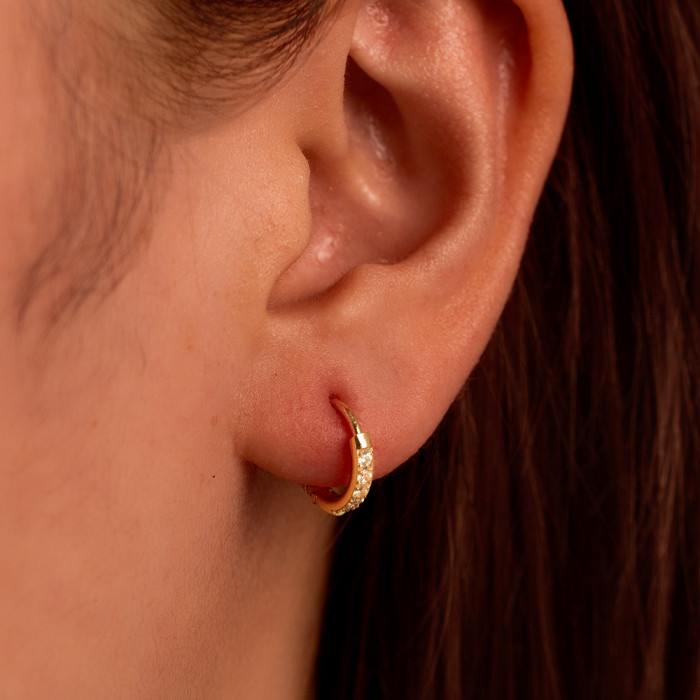 Stainless Steel Inlaid Zircon Earrings Unisex Small Exquisite Hoop Classic Circle Earrings