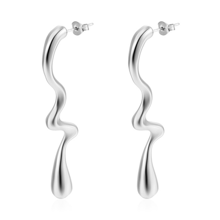 European and American Cross-Border Stainless Steel 18K Gold Water Drop Earrings Simple Smooth Hollow Flowing Water Long Stud Earrings Amazon Jewelry