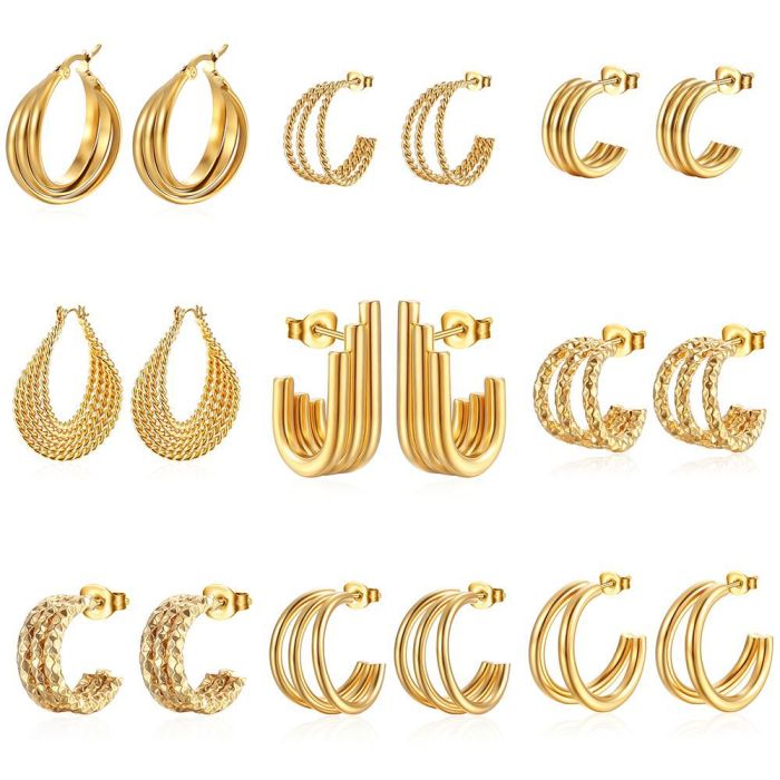 Direct Supply Multi-Layer Stainless Steel Earrings for Women Trendy Versatile Spliced Stud Earrings Niche Design Sens...