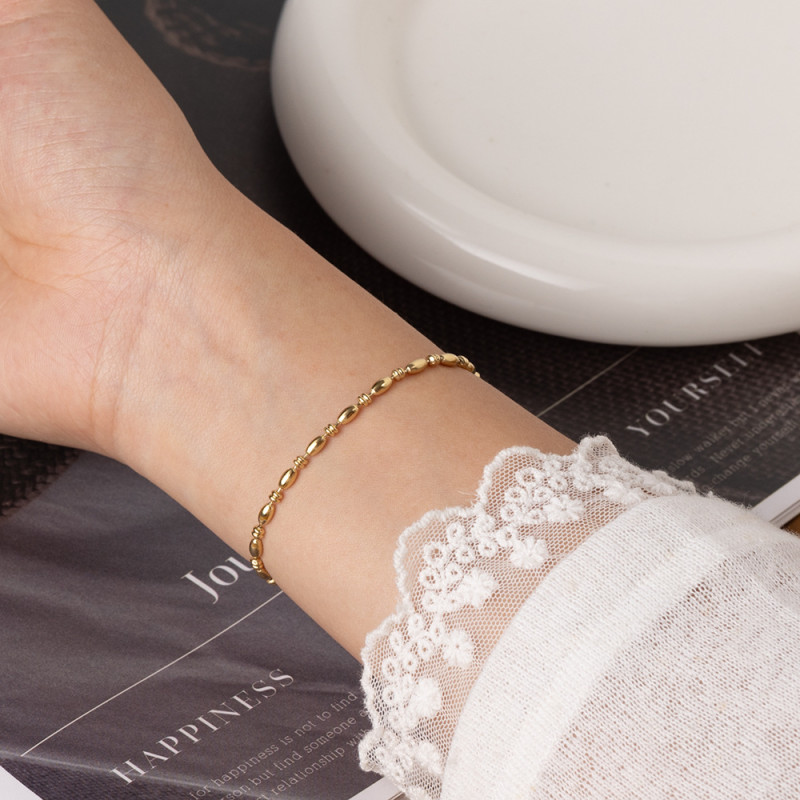INS Influencer Style Women's Bracelet 18K Gold Oval Bead Chain Pure Chain Bracelet Stainless Steel Bean Bracelet