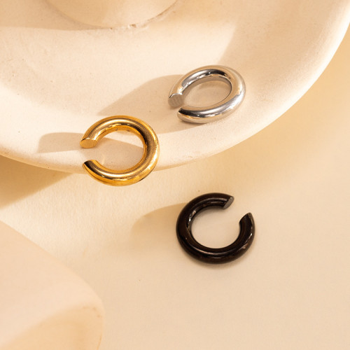 Cross-Border Direct Supply Round Stainless Steel Ear Clips No Piercing Needed Titanium Steel Hoop Earrings 18K Unisex Earrings Wholesale