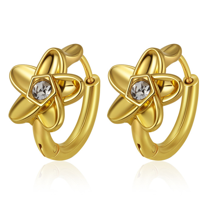 Inlaid Zircon Earrings Stainless Steel Women's New Flower Heart Earrings Elegant High-End Feel Earrings