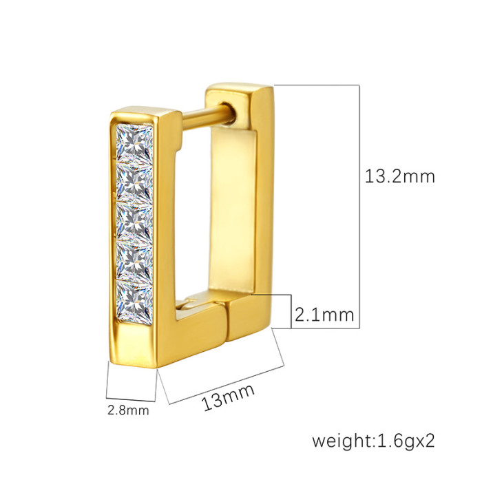 Inlaid Square Stone Earrings Style Women's Earrings Fashionable Personality Versatile 18K Gold Stone-Inlaid Ear J...