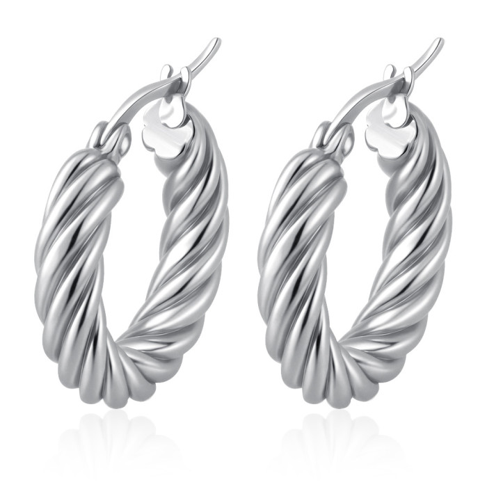 Direct Supply Stainless Steel Twisted Braided Earrings for Women, Light Luxury Round 18K Plated Hoop Earrings, Trendy...