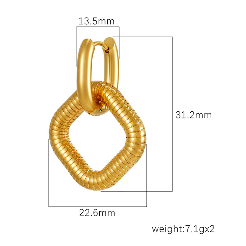 Cross-Border Fashion Square Pendant Stainless Steel Ear Clips Women's High-End Oval Earrings 18K Plated Ear Jewelry Wholesale